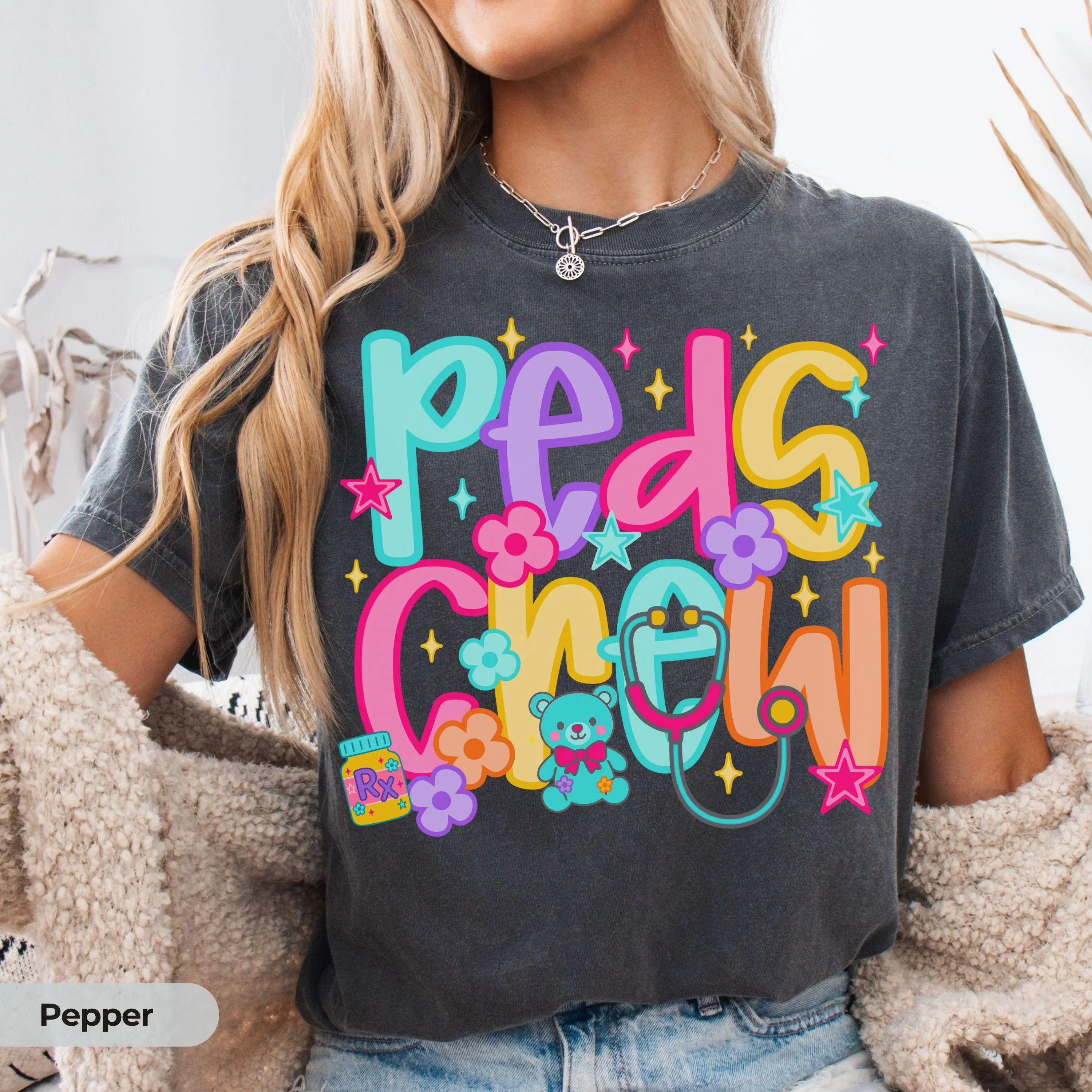 Cute Pediatric Crew Shirt for Pediatric Nurse, Peds Floor Team Comfort Colors Tee, Cute Peds Nurses  Appreciation Hospital Staff Cotton Fit