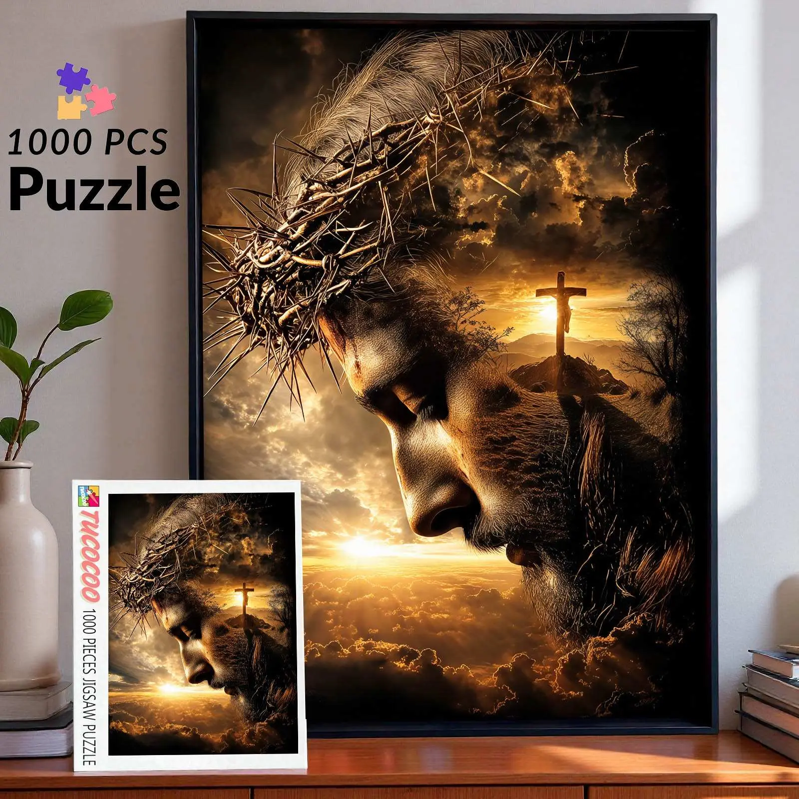 Christian Faith 1000 Pieces Jigsaw Puzzle, Jesus Crown of Thorns Religious Art for Adults, Challenging Brain Game for Family Night, Stress Relief Relaxing Activity, Meaningful Gift for Seniors and Wall Decor, 27.5x20inch(70x50cm)
