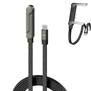 240W Sideways USB-C Fast Charging Cable with Built-In Phone Stand, 2-in-1 Invisible Holder, Foldable Durable Braided Charger Cord (2026 New Design)