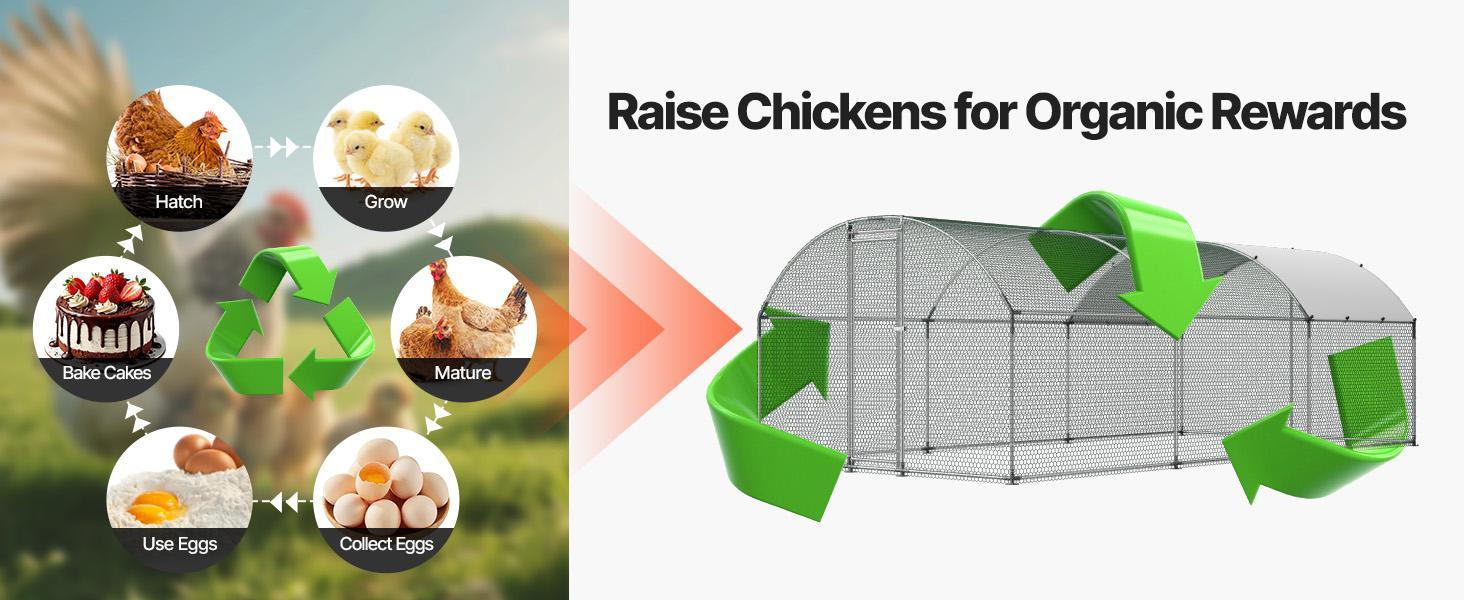 VEVOR Large Metal Chicken Coop, 9.8 x 19.7 x 6.6 ft, Walk-in Chicken Runs with Waterproof Cover, Dome Roof Hen House Enclosure with Lock, Outdoor Duck Rabbit Cage Poultry Pen for Backyard, Farm, Yard VEVOR Large Metal Chicken Coop, 9.8 x 19.7 x 6.6 ft, Walk-in Chicken Runs with Waterproof Cover, Dome Roof Hen House Enclosure with Lock, Outdoor Duck Rabbit Cage Poultry Pen for Backyard, Farm, Yard