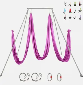 Silvery Aerial Stand Portable Aerial Rig Frame Yoga Swing Bar w/39Ft Yoga Swing Adjustable