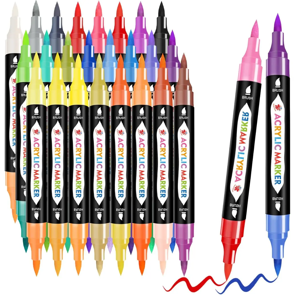 24 Colors Dual Tip Acrylic Paint (48 colors/24 pieces), Waterproof, Non-Toxic, odorless, Suitable for Paper, Pottery, Stones, Backpacks, Glass