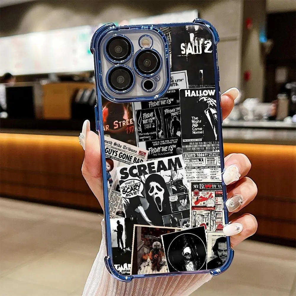Horror Movie Halloween Smartphone Case - Scary Scream Terrifier Cover for iPhone 17/16/15/14/13/12 Max Pro, Electroplating, Impact-Resistant, Shockproof Handheld Cellphone Protection Casing, Gift for Devices IPSJDPT3, Resistance