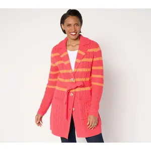 Isaac Mizrahi Live! Petite Cable Knit Duster Sweater with Belt