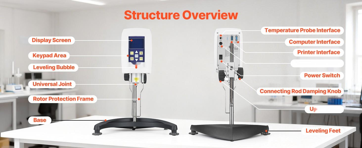 Digital Rotary Viscometer 10-100,000 mPa.s (cP) With ±2% Accuracy, 100-240V Power, Rotational Viscosity Meter With 4 Rotors And Temperature Probe, LCD Display, Laboratory Viscometer For Fluid Testing And Analysis Digital Rotary Viscometer 10-100,000 mPa.s (cP) With ±2% Accuracy, 100-240V Power, Rotational Viscosity Meter With 4 Rotors And Temperature Probe, LCD Display, Laboratory Viscometer For Fluid Testing And Analysis