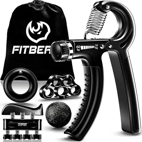 FitBeast 5-Pack Compact Hand Grip Strengthener Workout Kit - 22-132lb Adjustable Hand Grips, Finger Gripper, Stretcher, Stress Relief Ball, Home Workout Equipment, Gym Exercise Equipment, Forearm Trainer for Athletes, Women