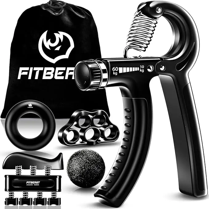 FitBeast 5-Pack Compact Hand Grip Strengthener Workout Kit - 22-132lb Adjustable Hand Grips, Finger Gripper, Stretcher, Stress Relief Ball, Home Workout Equipment, Gym Exercise Equipment, Forearm Trainer for Athletes, Women