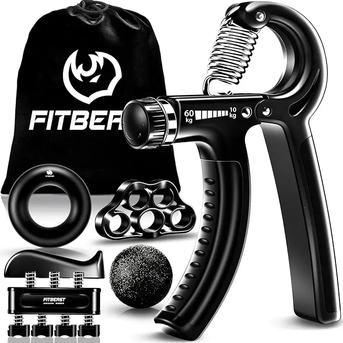 FitBeast Funny Hand Grip Strengthener Workout Kit (5 Pack) Forearm Grip Adjustable Resistance Hand Gripper, Finger Exerciser, Finger Stretcher, Grip R