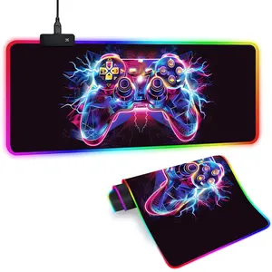 XL RGB Gaming Mouse Pad with 14 Light Modes - Light Up Gamer Mouse Pad,31.5 x 11.8in Non-Slip Led Large Gamer Mousepad,Black Long Glowing Gaming Accessories,Waterproof