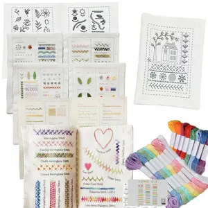 DIY Stitch Book, Embroidery Craft, Embroidery Stitch Book on Linen Fabric, Comprehensive Sewing Guide with 100 Patterns, With Sewing Tools, Embroidery Thread and Videos, Perfect for Beginners Enthusiasts, Handmade Gift, Cross Stitch Kit