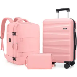 UKEIN 3-Piece Travel Luggage Set – 20” Polycarbonate Carry-On Spinner Suitcase with TSA Lock and Matching Backpack, Airline Approved Hardshell Luggage