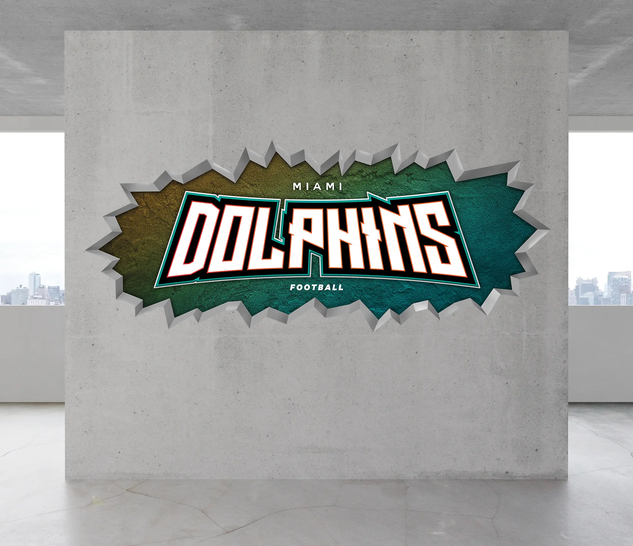 Dolphins Football 3D Wall Decal, Wall Art, 3D Wall Decal, Miami Football