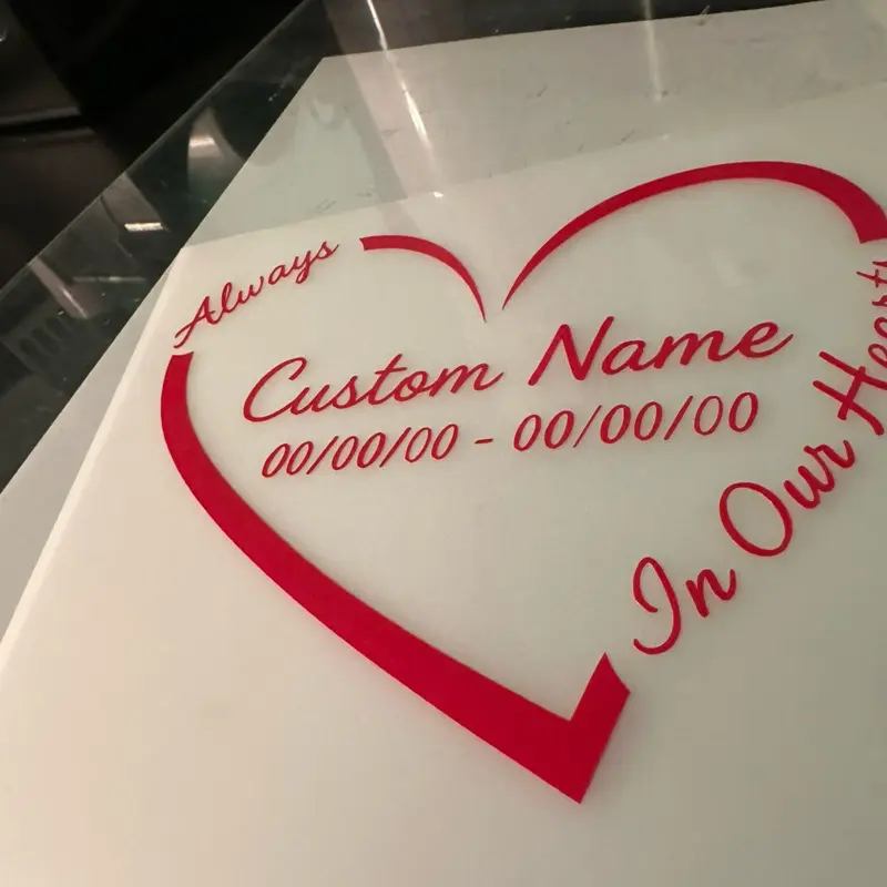 Custom Memorial Heart Car Decal Stickers, Decorative Durable Fade-Resistant Long-Wearing Exterior Accessories, Easy-Install for Cars Trucks, Windows or Walls (Add Name & Date in Checkout Notes)