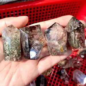 200g (3-4counts) Natural Garden Quartz Crystal Free Form Phantom Quartz Crystal Tumble Healing Stones Carving Worry Stone For Gift