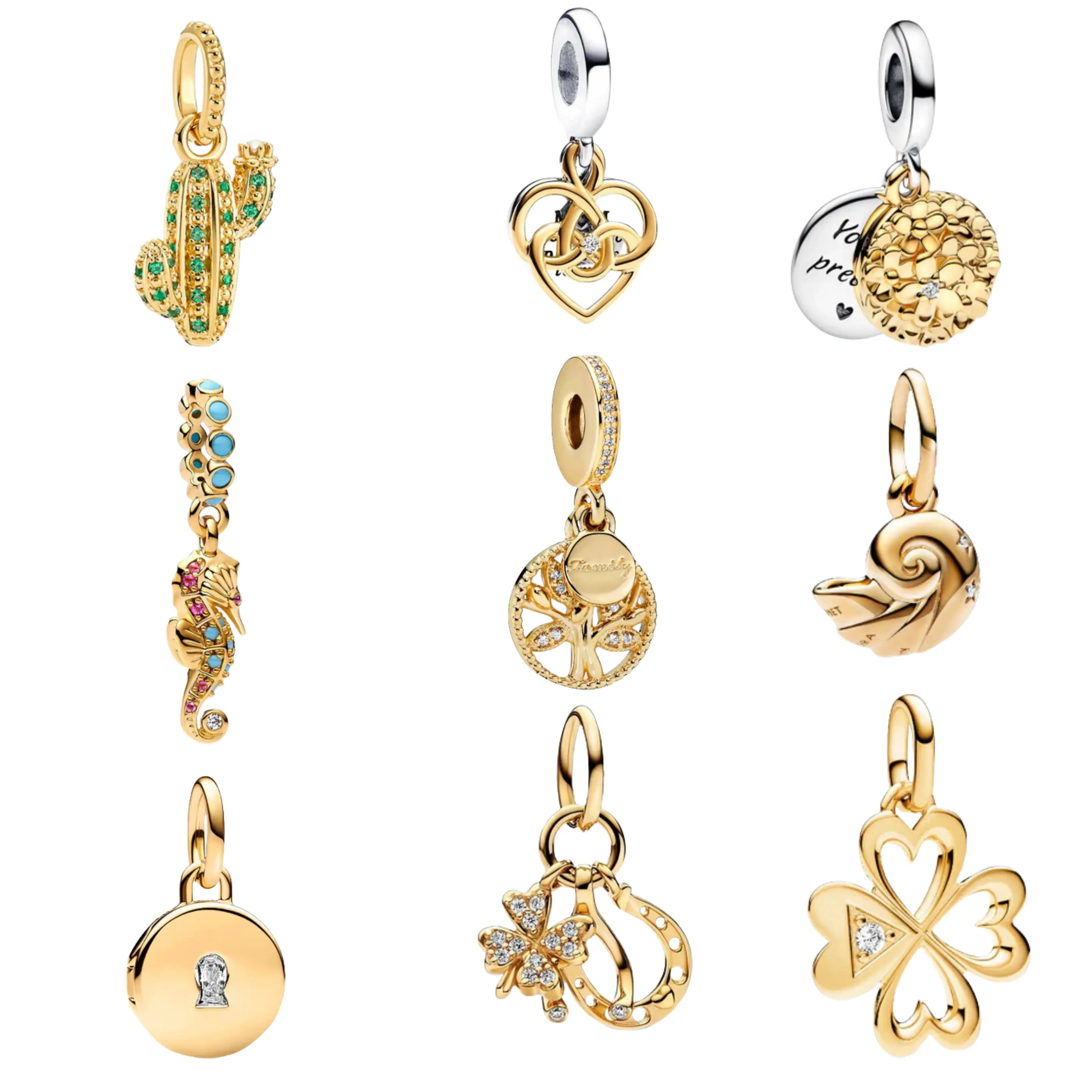 Gold Charm Beads for Bracelet | Luxury Heart, Clover, Tree & Crystal Charms | Elegant Jewelry for Women
