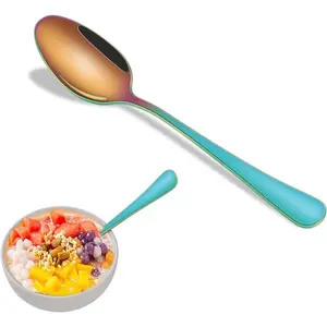 6.7 Inch Teaspoons Set Of 8, Colorful Rainbow Stainless Steel Dessert Spoons, Colored Small Spoons For Kitchen, Colored Silverware Spoons For Coffee