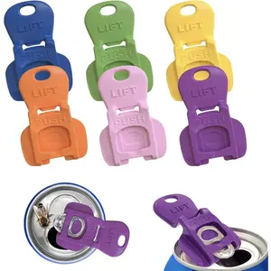 6PCS Plastic Beverage Barricade 2.0 Can Tab Openers & Leak-Proof Reusable Drink Lids - Lightweight, Portable 1-Hand Opener Protective Caps for Coke, Beer Aluminum Cans (Kitchen Utensil)