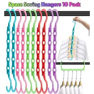 Space Saving Hangers 10 Pack | Heavy Duty Magic Cascading Closet Organizer with Anti-Slip Hooks | Clothes Storage Rack for Dorm Room Essentials, Multicolor