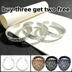 3-Pack 925 Silver Plated Bracelets with Free Gift Set High-Quality Alloy Silver Plating Hypoallergenic Nickel-Free Tarnish-Resistant Adjustable Open Cuff Design Includes Boho Headband & Twist Earrings