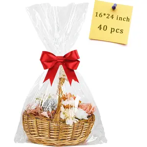 40 count Cellophane Bags 16x24 Clear Cellophane Wrap for  Baskets Large Clear Party Favors  Plastic  Packaging for Cookie Candy Goodie