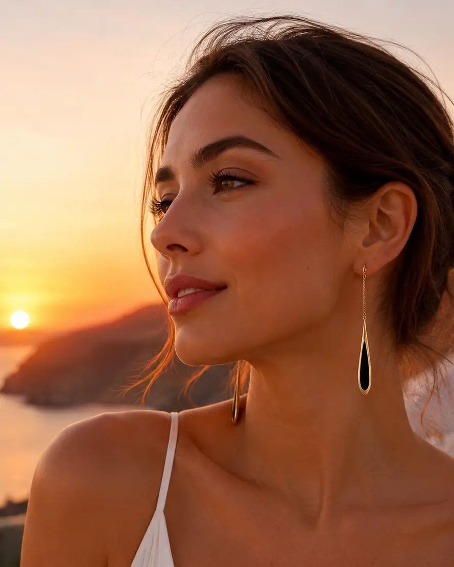 Gold minimalist long chain earrings, Black teardrop dangle earrings Chain Tassel Drop Earrings for Women