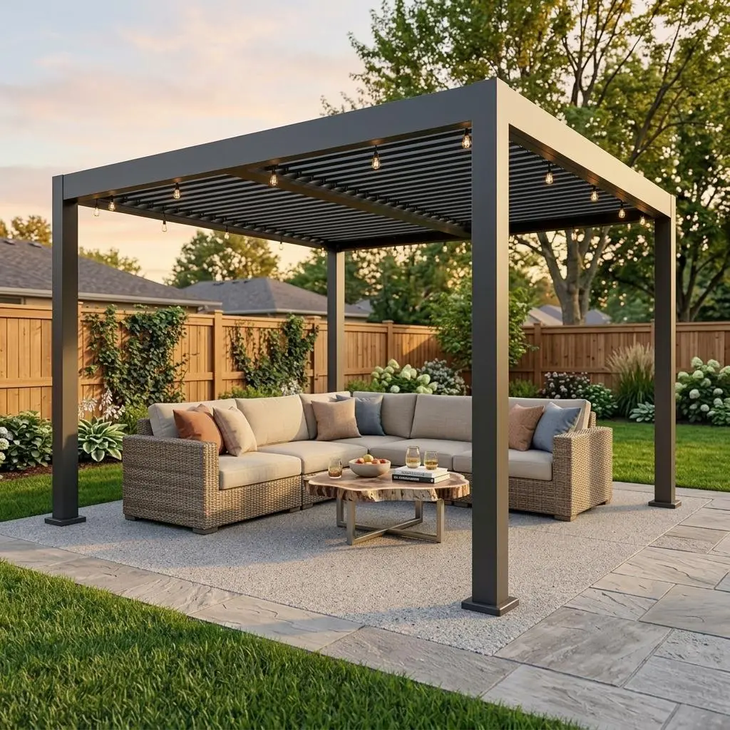 10x12/12x16/12x20/12x24 FT Aluminum Pergola, Heavy Duty Outdoor Pergola with Adjustable Roof, Concealed Drainage, Waterproof Manual Louvered Pergola Gazebo, All Weather Patio Cover for Deck, Gray(Multiple Packages)