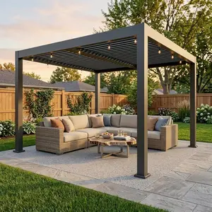 10x12/12x16/12x20/12x24 FT Aluminum Pergola, Heavy Duty Outdoor Pergola with Adjustable Roof, Concealed Drainage, Waterproof Manual Louvered Pergola Gazebo, All Weather Patio Cover for Deck, Gray(Multiple Packages)