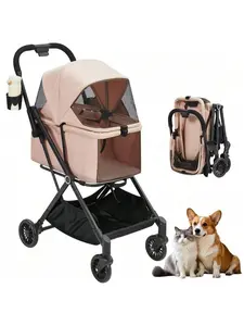 Pet Stroller For Dogs And Cats - 4 Wheels Lightweight Foldable Dog Stroller,Ideal For Small To Medium Pets - Up To 50Lbs,With 360-Degree Front Wheels & Foot Brake System