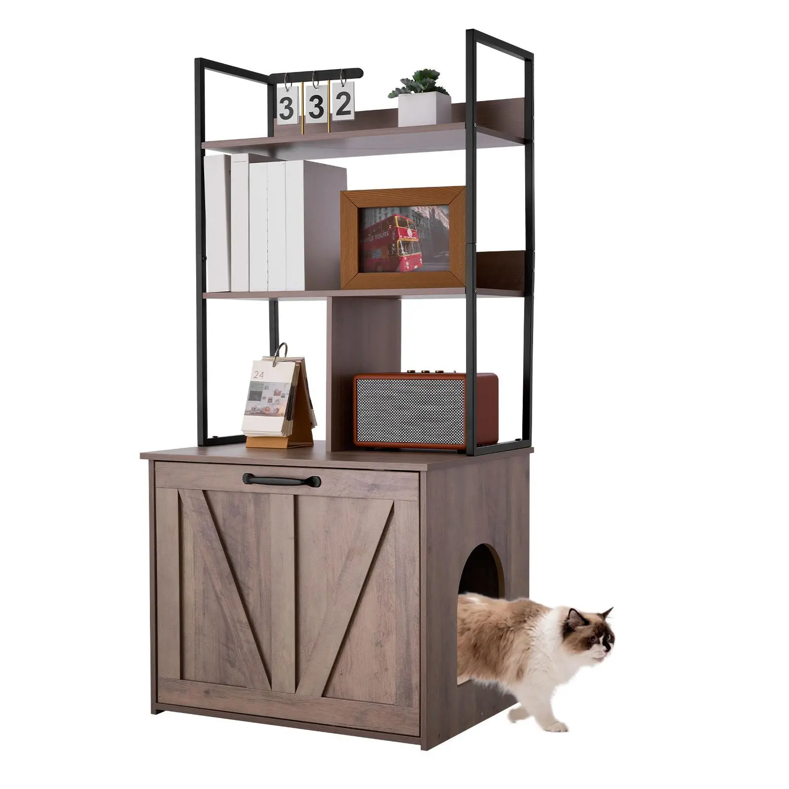 VEVOR Cat Litter Box Enclosure Furniture, 23.6 in Hidden Litter Box Cabinet with Storage Shelves, Modern Style, Waterproof Cat Washroom Side Table Cat House, Fit Most of Litterbox, for Living Room#BacktoSchool