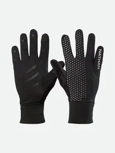 NATHAN HyperNight Reflective Gloves - Comfort Fit for Runners, Unisex, Stretch Knit Fabric, Geo-Reflective Print, Smart Device Compatible, Warmth in 30° to 50°F Range