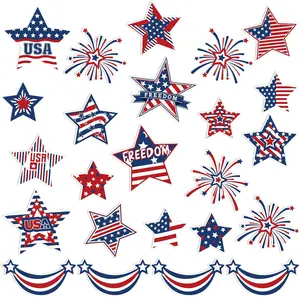 24Pcs Patriotic Refrigerator Magnets 4th of July Stars Fireworks Refrigerator Magnetic Stickers Stars and Stripes Magnetic Decals for Independence Day Fridge Metal Door Cabinets Mailbox Decor