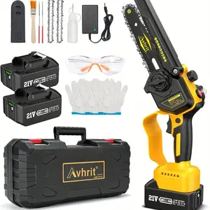 Electric Mini Chainsaw Cordless 6-Inch Handheld Portable Chain Saw with Grease Injector, 2 × 4.0ah Battery-Powered, with Safety Lock, Tool-Free Chain Handsaw for Small Pruning and Cutting