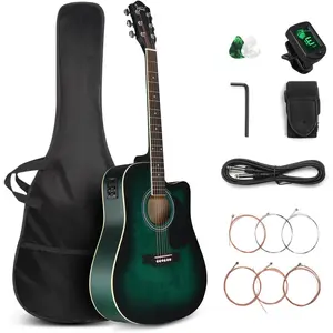 GLARRY Full Size 6 Strings Acoustic Electric Guitar Beginner Kit, Cutaway 41 Inch Electric Acoustic Guitar w/Inbuilt Tuner, Bag, Strap, Picks, Strings, Basswood Guitarra