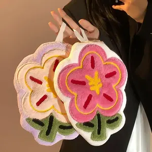 2PCS Cute Hanging Thickened Embroidered Absorbent Quick-drying Hand Towel for Home Bathroom Children Kitchen Cloth