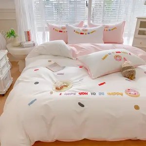 Duvet Cover Cotton,  Embroidery  Bedding Sets, Cute Chenille Embroidered Comforter Covers Summer Blanket Soft Breathable for Girls  Teen Preppy (Donut White, / XL)