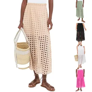 Tanming Women's Summer Cotton Eyelet Maxi Skirt with Underneath Casual Beach Long Skirt with Lining,summerwins