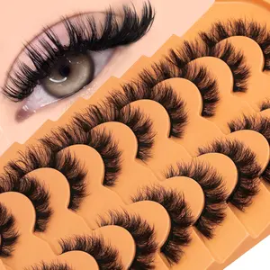 GROINNEYA False Eyelashes, Cosmetic False Lashes, Cat Eye Fluffy Faux Mink Lashes Wispy Lashes, DIY Dramatic Lashes, Dramatic Long Thick Volume Mink False Eyelashes Makeup