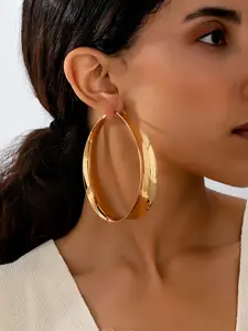 Women's Fashion Hoop Earrings, Bohemian Style Polished Large Hoop Earrings, Perfect for Daily Wear, Vacation, and Gifts, Fashionable Earrings