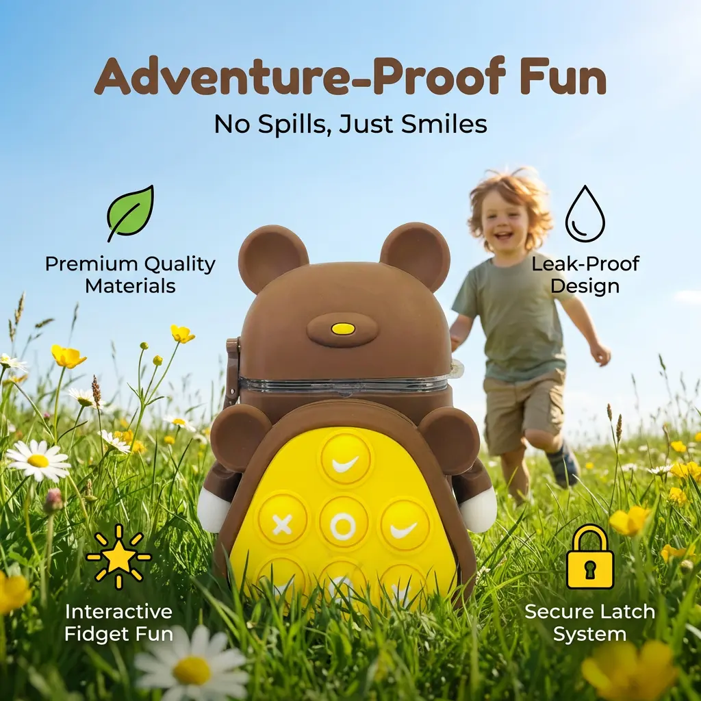 100% Leak-Proof Silicone Sippy Cup for Toddlers, Animal Shape Straw Cup with Strap, Eco-Friendly Bunny & Bear Outdoor Sports Water Bottle for School & Park