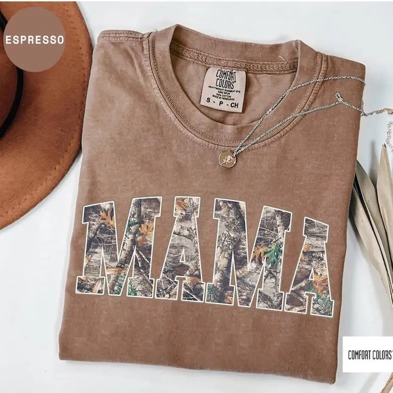 Comfort Colors Hunting Mama T-Shirt, Camo Mama Shirt, Mother's Day Gift, Camouflage Mama T-Shirt, Varsity Mama Shirt, Retro Mam Shirt Unisex
