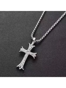 Titanium steel cross-shaped diamond-studded necklace Cross Pendant - suitable for both men and women. Hip-hop style, high-end accessory. Sweater chain, hoodie chain. Jewelry Necklace