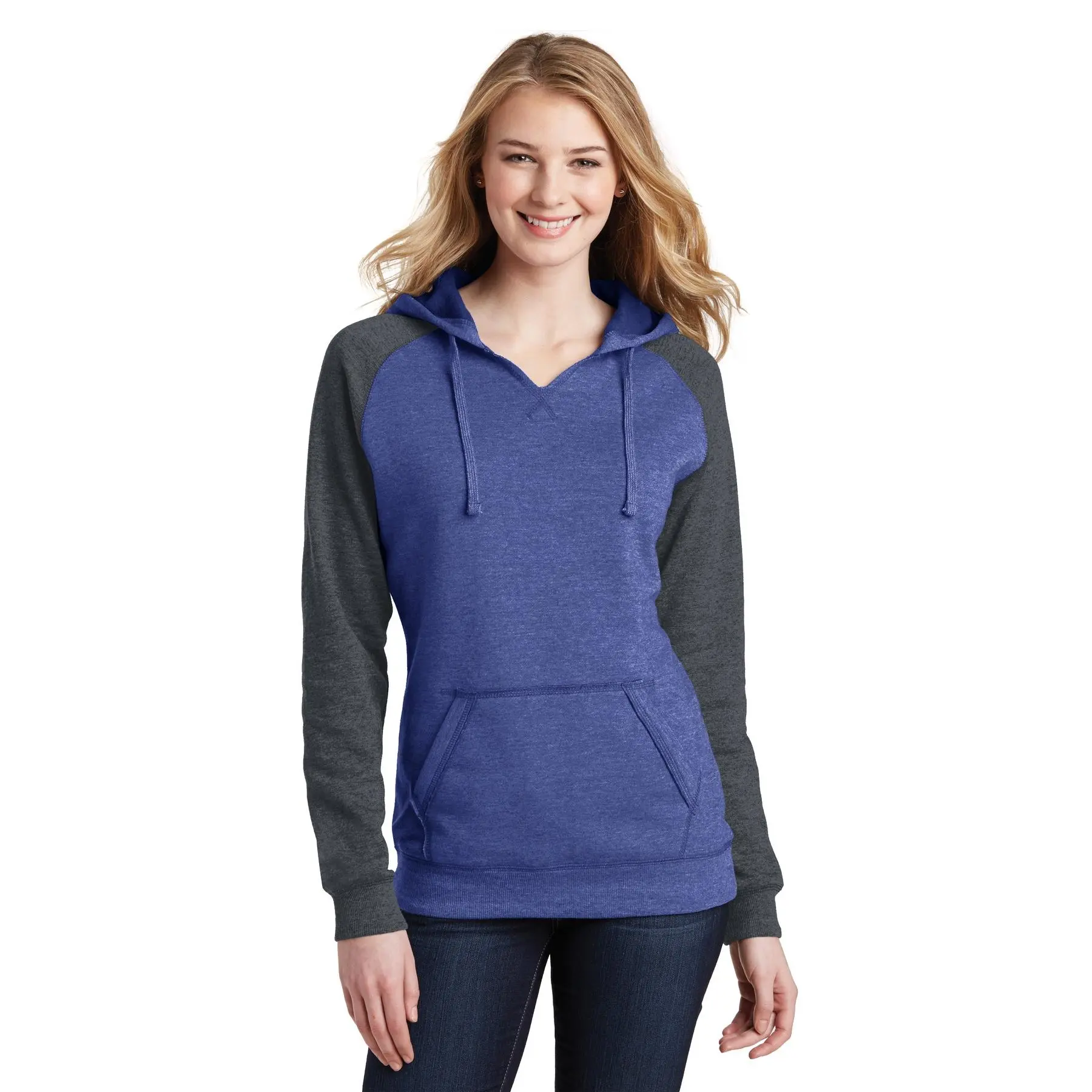 District® Women's Lightweight Fleece Raglan Hoodie. DT296