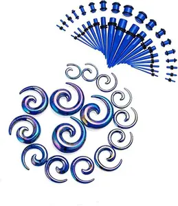 Navy blue 52 Pieces Acrylic Gauge Kit Spiral Tapers Tunnels and Plugs 14G-00G Ear Stretching Starter