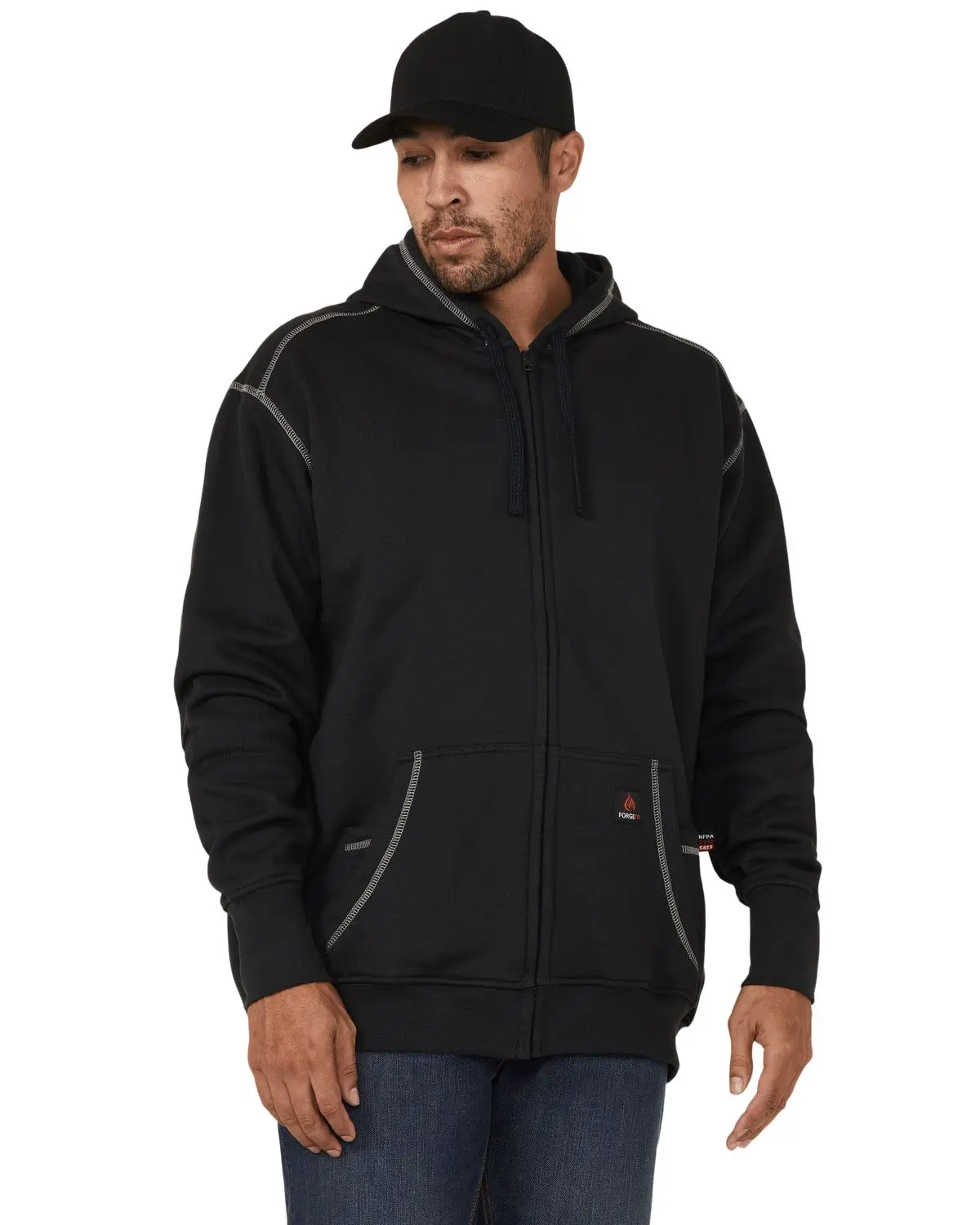 Forge Workwear Men's Men'S Fr Solid Contrast Stitch Zip Hooded Jacket - Mfrfpth-001-Nvy