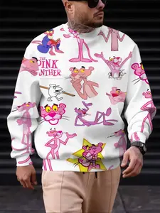 Playful Leopard Print Hoodie Pullover Men, Trendy Fall Winter New Loose Couple Fun Cartoon Long Sleeve Top, Casual Fashion Sweatshirt