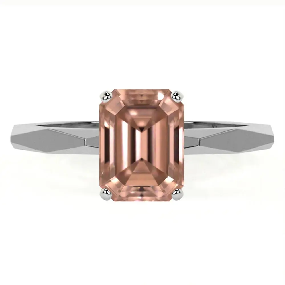 Natural Emerald Cut Morganite Solitaire Ring (1.00cts)-RMG701-7X5-AAAA