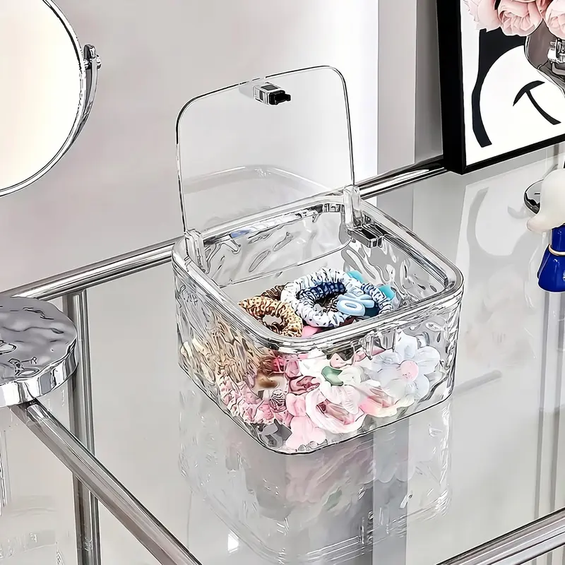 Clear Hair Tie Storage Box, Hair Accessories Storage Box with Lid, Containers with Lids, Containers with lids for organizing, Dustproof Storage Box, Beauty Organizer, Desktop Storage Organizer for Home Bathroom Bedroom, Clear Plastic Boxes