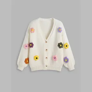 Cider [3 colors, size 12/14-26] V-neck 3D Flower Knitted Cardigan Curve & Plus