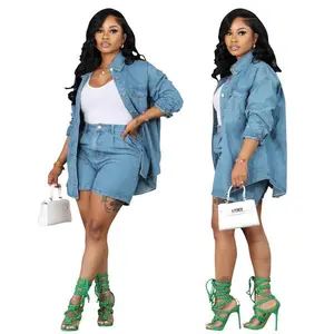 Women's autumn 2025 denim suit jacket two-piece denim shorts
