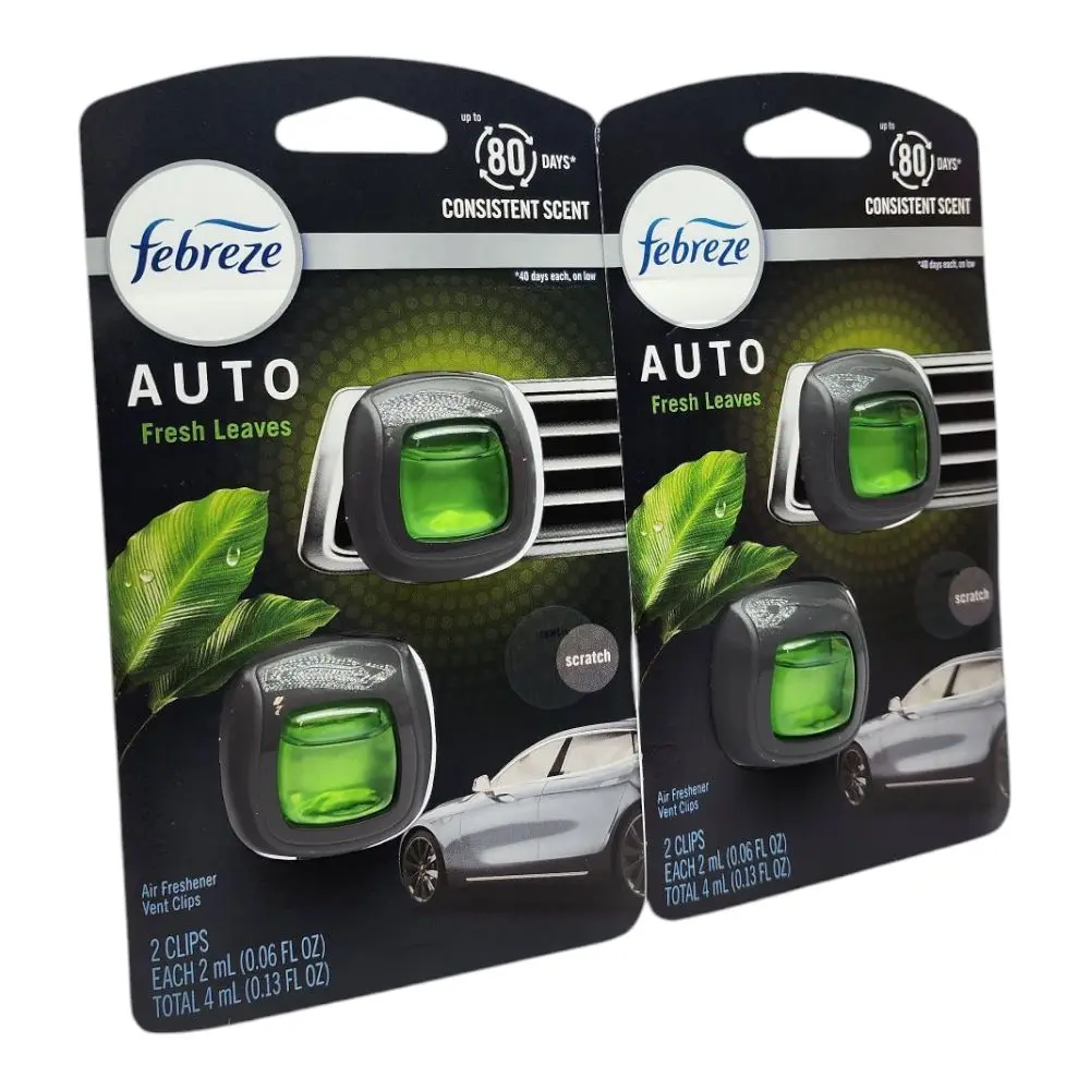 Car Air Freshener Vent Clip - 2 Clips (0.07 Fl Oz Each), Fresh Leaves Scent, Long-Lasting, Easy-to-Use Automotive Interior Fragrance Accessory